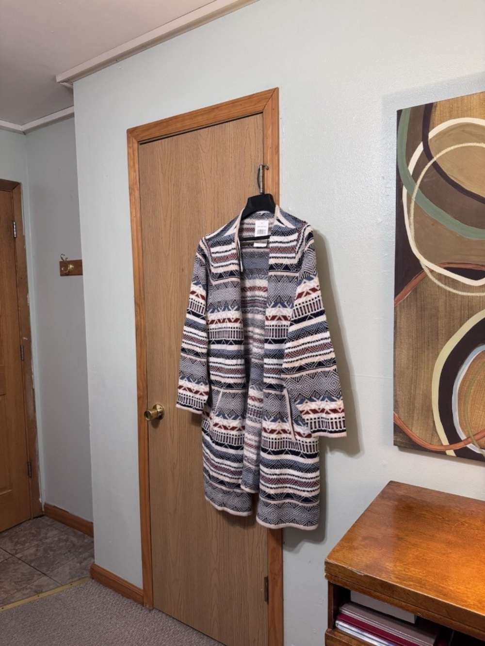 Linda Matthews NWT Size 3X w/Geometric Print Open-Front Duster Cardigan
